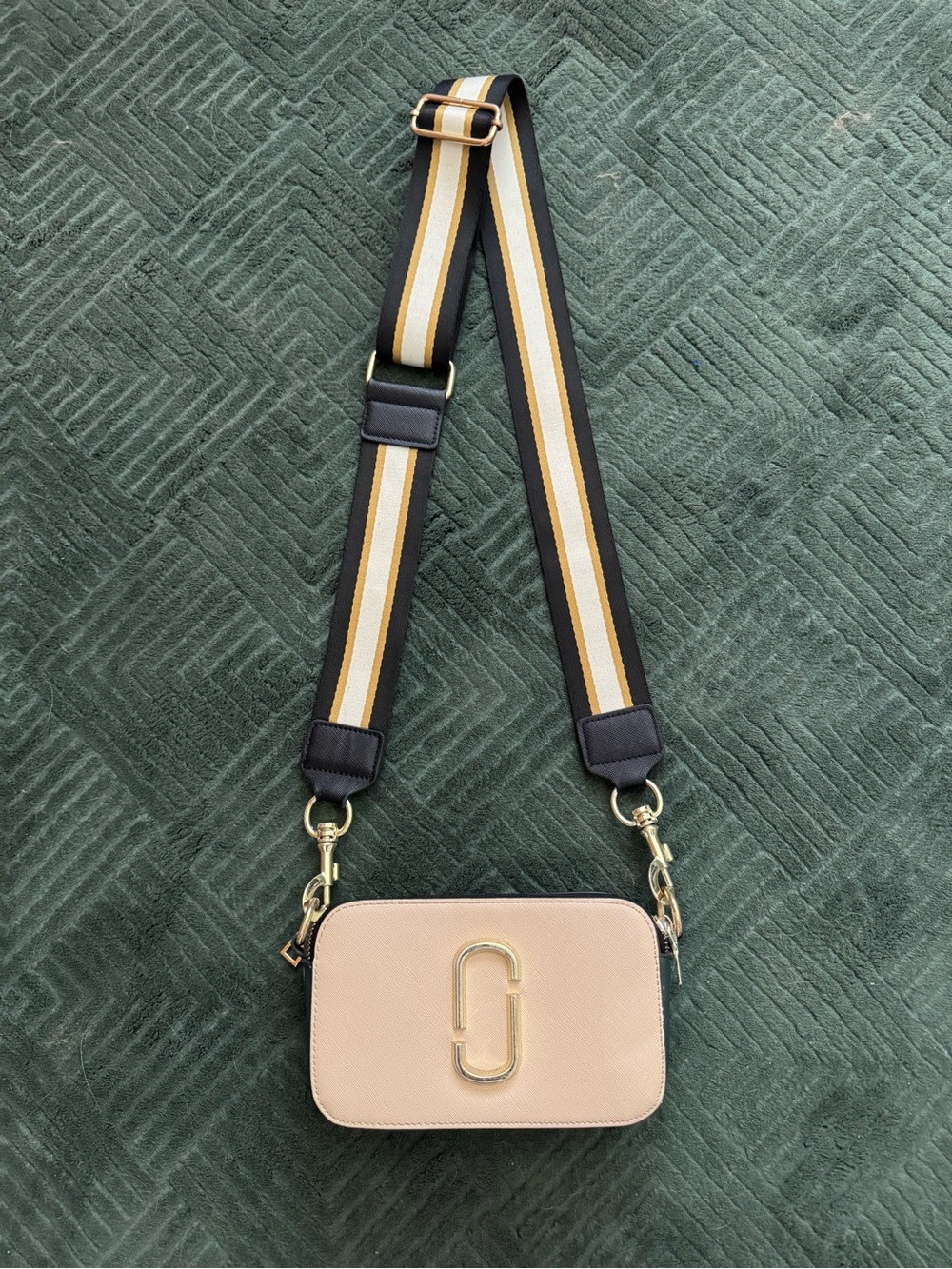 Marc Jacobs Blush Beige Camera Crossbody with Striped Webbing Strap